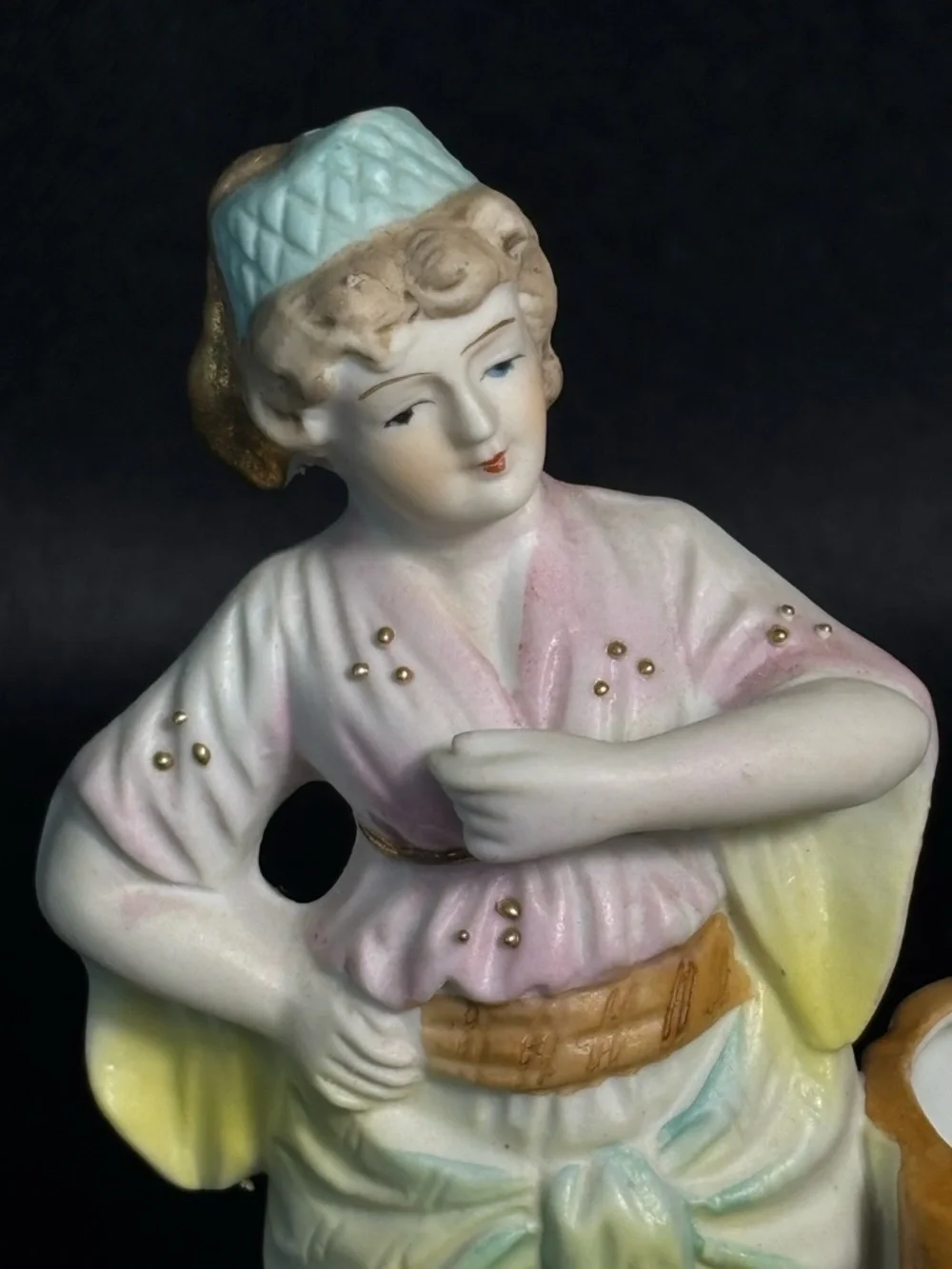 Vintage Occupied Japan Porcelain Bisque Victorian Woman Vase By Paulux 6.5”